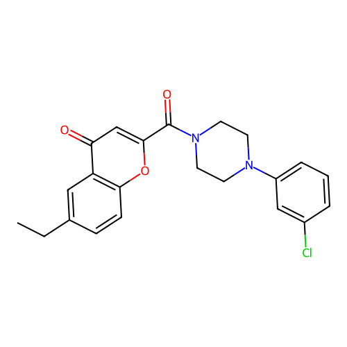 2-{[4-(3-chlorophenyl)piperazin-1-yl]carbonyl}-6-ethyl-4H-chromen-4-one structure