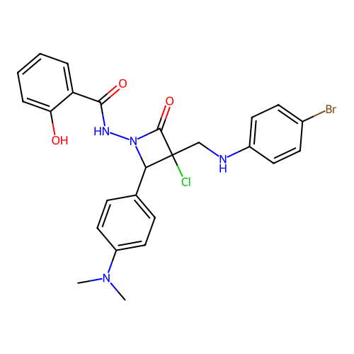 Benzamide, N-(3-(((4-bromophenyl)amino)methyl)-3-chloro-2-(4-(dimethylamino)phenyl)-4-oxo-1-azetidinyl)-2-hydroxy- structure