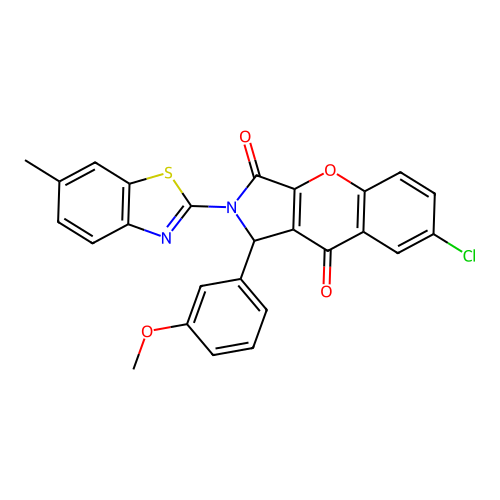 7-chloro-1-(3-methoxyphenyl)-2-(6-methyl-1,3-benzothiazol-2-yl)-1,2-dihydrochromeno[2,3-c]pyrrole-3,9-dione structure