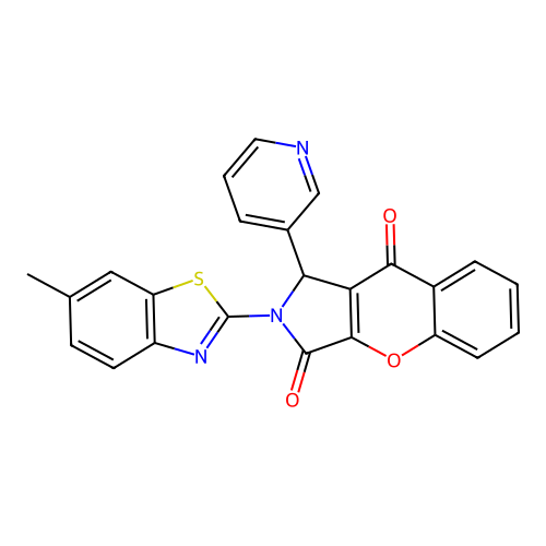 2-(6-methyl-1,3-benzothiazol-2-yl)-1-(pyridin-3-yl)-1,2-dihydrochromeno[2,3-c]pyrrole-3,9-dione structure