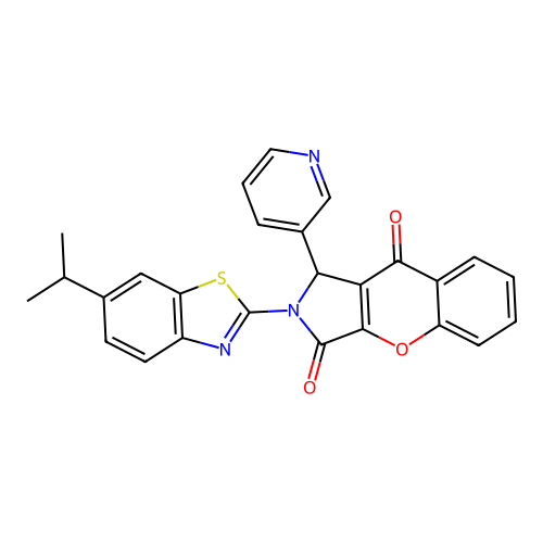 2-[6-(propan-2-yl)-1,3-benzothiazol-2-yl]-1-(pyridin-3-yl)-1,2-dihydrochromeno[2,3-c]pyrrole-3,9-dione structure