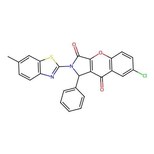 7-chloro-2-(6-methyl-1,3-benzothiazol-2-yl)-1-phenyl-1,2-dihydrochromeno[2,3-c]pyrrole-3,9-dione structure