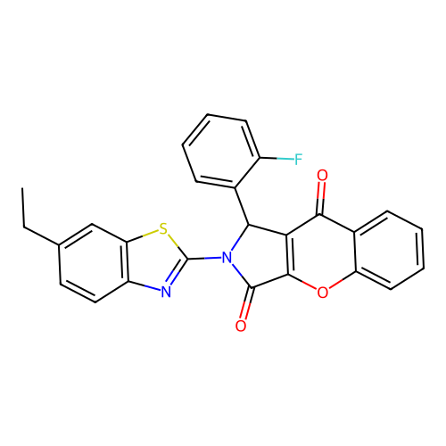 2-(6-ethyl-1,3-benzothiazol-2-yl)-1-(2-fluorophenyl)-1,2-dihydrochromeno[2,3-c]pyrrole-3,9-dione structure