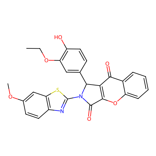 1-(3-ethoxy-4-hydroxyphenyl)-2-(6-methoxy-1,3-benzothiazol-2-yl)-1,2-dihydrochromeno[2,3-c]pyrrole-3,9-dione structure