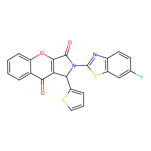 2-(6-fluoro-1,3-benzothiazol-2-yl)-1-(2-thienyl)-1,2-dihydrochromeno[2,3-c]pyrrole-3,9-dione structure