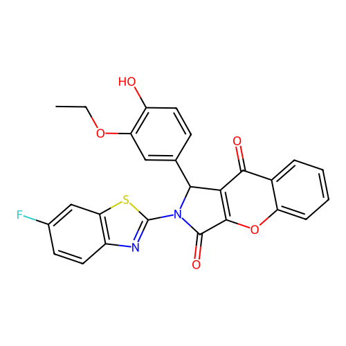 1-(3-ethoxy-4-hydroxyphenyl)-2-(6-fluoro-1,3-benzothiazol-2-yl)-1,2-dihydrochromeno[2,3-c]pyrrole-3,9-dione structure