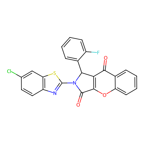 2-(6-chloro-1,3-benzothiazol-2-yl)-1-(2-fluorophenyl)-1,2-dihydrochromeno[2,3-c]pyrrole-3,9-dione structure