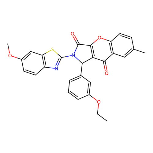 1-(3-ethoxyphenyl)-2-(6-methoxy-1,3-benzothiazol-2-yl)-7-methyl-1,2-dihydrochromeno[2,3-c]pyrrole-3,9-dione structure