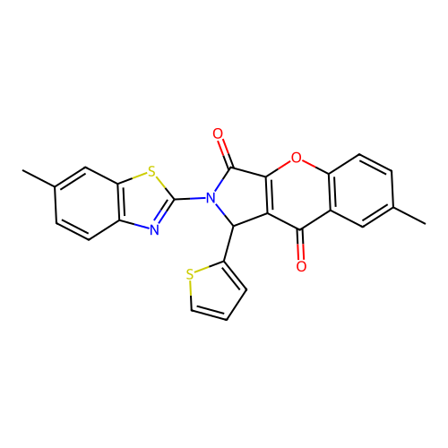 7-methyl-2-(6-methyl-1,3-benzothiazol-2-yl)-1-(thiophen-2-yl)-1,2-dihydrochromeno[2,3-c]pyrrole-3,9-dione structure