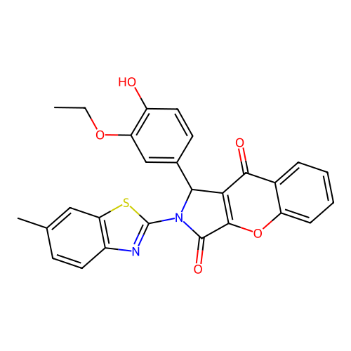 1-(3-ethoxy-4-hydroxyphenyl)-2-(6-methyl-1,3-benzothiazol-2-yl)-1,2-dihydrochromeno[2,3-c]pyrrole-3,9-dione structure