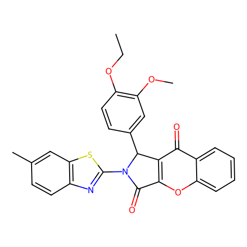 1-(4-ethoxy-3-methoxyphenyl)-2-(6-methyl-1,3-benzothiazol-2-yl)-1,2-dihydrochromeno[2,3-c]pyrrole-3,9-dione structure
