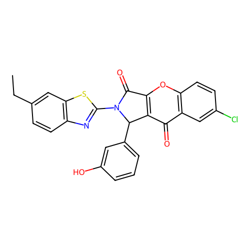 7-chloro-2-(6-ethyl-1,3-benzothiazol-2-yl)-1-(3-hydroxyphenyl)-1,2-dihydrochromeno[2,3-c]pyrrole-3,9-dione structure