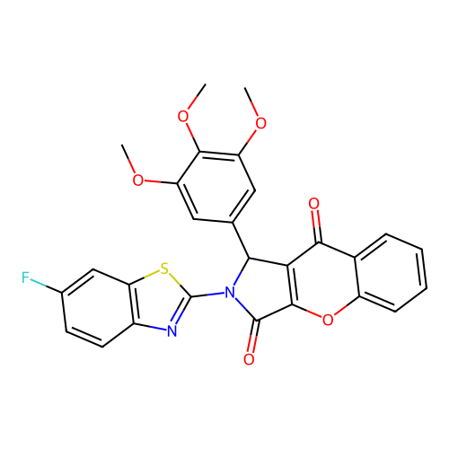2-(6-fluoro-1,3-benzothiazol-2-yl)-1-(3,4,5-trimethoxyphenyl)-1,2-dihydrochromeno[2,3-c]pyrrole-3,9-dione structure