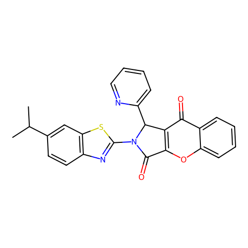 2-[6-(propan-2-yl)-1,3-benzothiazol-2-yl]-1-(pyridin-2-yl)-1,2-dihydrochromeno[2,3-c]pyrrole-3,9-dione structure