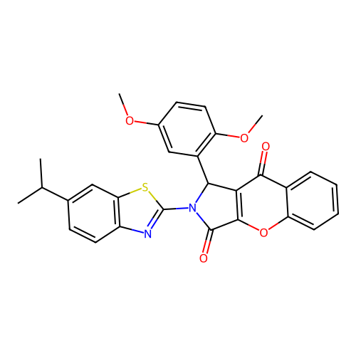 1-(2,5-dimethoxyphenyl)-2-[6-(propan-2-yl)-1,3-benzothiazol-2-yl]-1,2-dihydrochromeno[2,3-c]pyrrole-3,9-dione structure