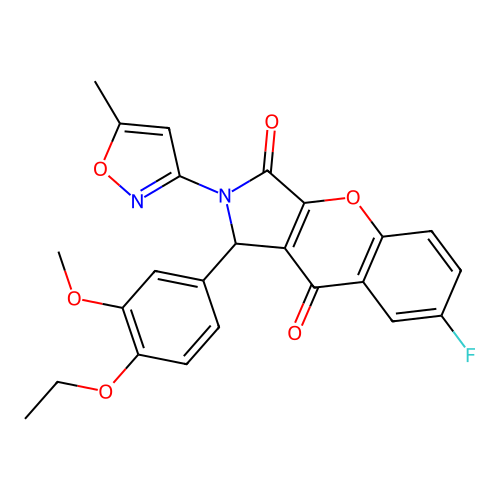 1-(4-ethoxy-3-methoxyphenyl)-7-fluoro-2-(5-methyl-1,2-oxazol-3-yl)-1,2-dihydrochromeno[2,3-c]pyrrole-3,9-dione structure