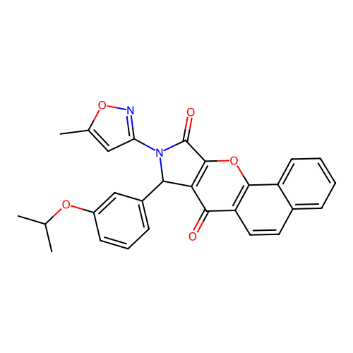 8-[3-(methylethoxy)phenyl]-9-(5-methylisoxazol-3-yl)benzo[h]3-pyrrolino[3,4-b] chromene-7,10-dione structure
