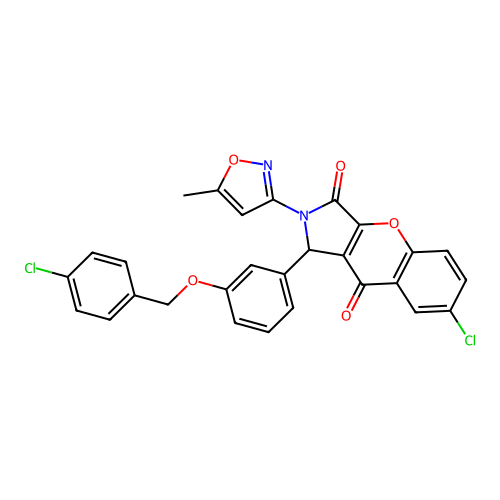 7-chloro-1-{3-[(4-chlorobenzyl)oxy]phenyl}-2-(5-methyl-1,2-oxazol-3-yl)-1,2-dihydrochromeno[2,3-c]pyrrole-3,9-dione structure