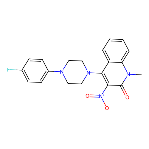 4-(4-(4-fluorophenyl)piperazin-1-yl)-1-methyl-3-nitroquinolin-2(1H)-one structure