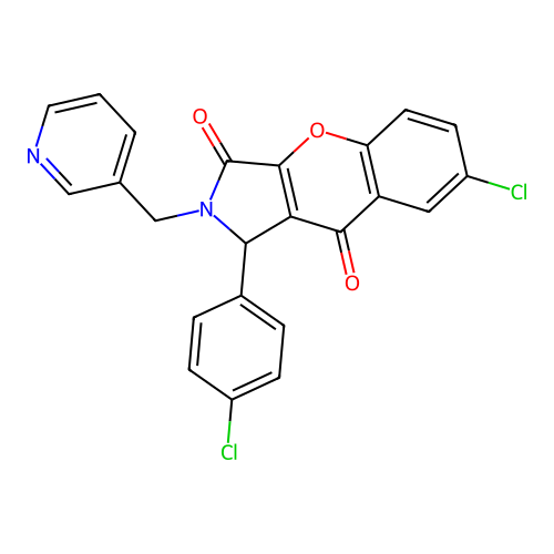 7-chloro-1-(4-chlorophenyl)-2-(pyridin-3-ylmethyl)-1,2-dihydrochromeno[2,3-c]pyrrole-3,9-dione structure