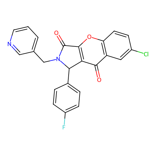 7-chloro-1-(4-fluorophenyl)-2-(pyridin-3-ylmethyl)-1,2-dihydrochromeno[2,3-c]pyrrole-3,9-dione structure