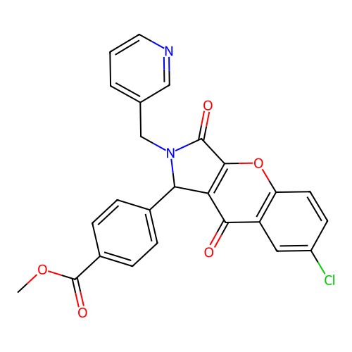 methyl 4-[7-chloro-3,9-dioxo-2-(pyridin-3-ylmethyl)-1,2,3,9-tetrahydrochromeno[2,3-c]pyrrol-1-yl]benzoate structure