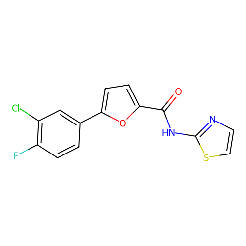 5-(3-chloro-4-fluorophenyl)-N-(1,3-thiazol-2-yl)furan-2-carboxamide structure
