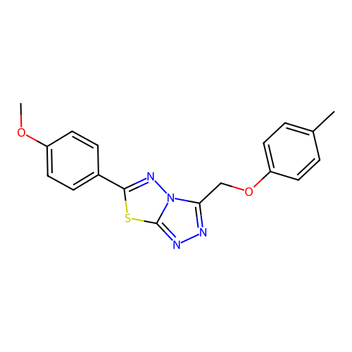 6-(4-methoxyphenyl)-3-[(4-methylphenoxy)methyl][1,2,4]triazolo[3,4-b][1,3,4]thiadiazole structure