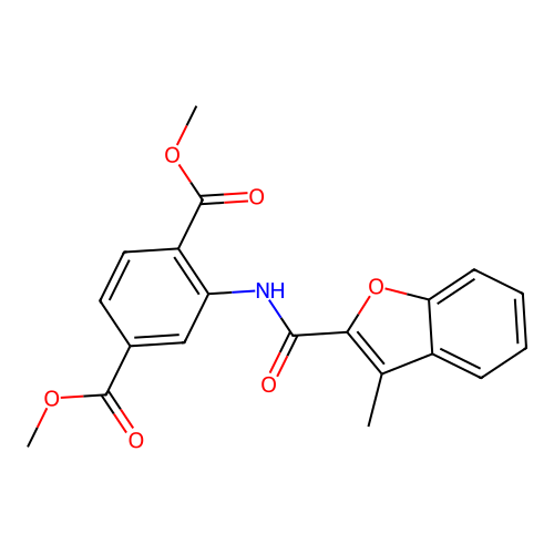 Dimethyl 2-(3-methylbenzofuran-2-carboxamido)terephthalate structure