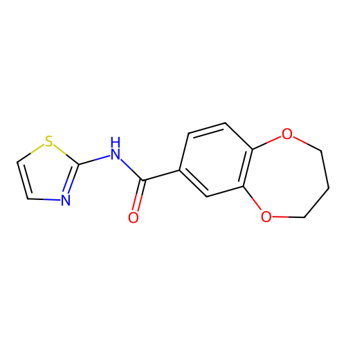 N-(1,3-thiazol-2-yl)-3,4-dihydro-2H-1,5-benzodioxepine-7-carboxamide structure
