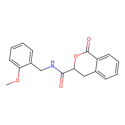 N-[(2-methoxyphenyl)methyl]-1-oxo-3,4-dihydroisochromene-3-carboxamide structure