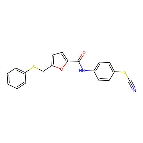 4-[({5-[(Phenylsulfanyl)methyl]furan-2-yl}carbonyl)amino]phenyl thiocyanate structure