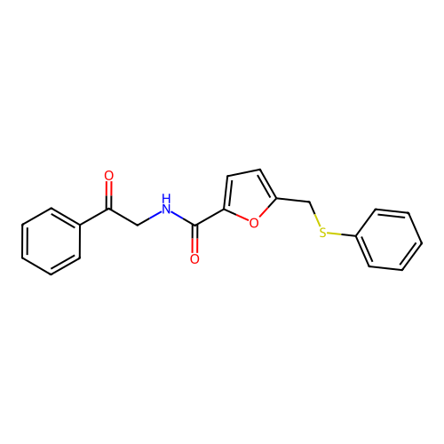 N-(2-oxo-2-phenylethyl)-5-((phenylthio)methyl)furan-2-carboxamide structure