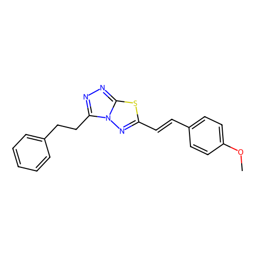 (E)-6-(4-methoxystyryl)-3-phenethyl-[1,2,4]triazolo[3,4-b][1,3,4]thiadiazole structure