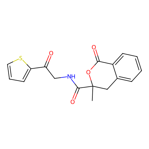 3-methyl-1-oxo-N-(2-oxo-2-thiophen-2-ylethyl)-4H-isochromene-3-carboxamide structure