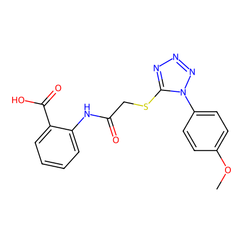 2-[[2-[1-(4-methoxyphenyl)tetrazol-5-yl]sulfanylacetyl]amino]benzoic Acid structure