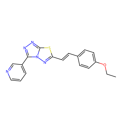 6-[(E)-2-(4-ethoxyphenyl)ethenyl]-3-pyridin-3-yl-[1,2,4]triazolo[3,4-b][1,3,4]thiadiazole structure