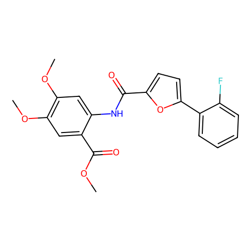 Methyl 2-(5-(2-fluorophenyl)furan-2-carboxamido)-4,5-dimethoxybenzoate structure
