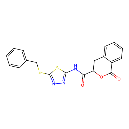 N-(5-(benzylthio)-1,3,4-thiadiazol-2-yl)-1-oxoisochroman-3-carboxamide structure