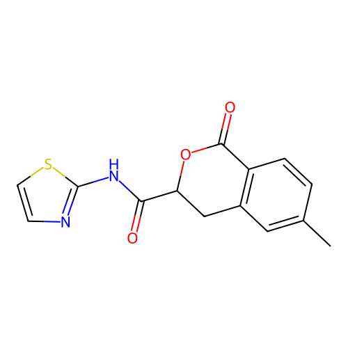 6-methyl-1-oxo-N-(1,3-thiazol-2-yl)-3,4-dihydro-1H-isochromene-3-carboxamide structure