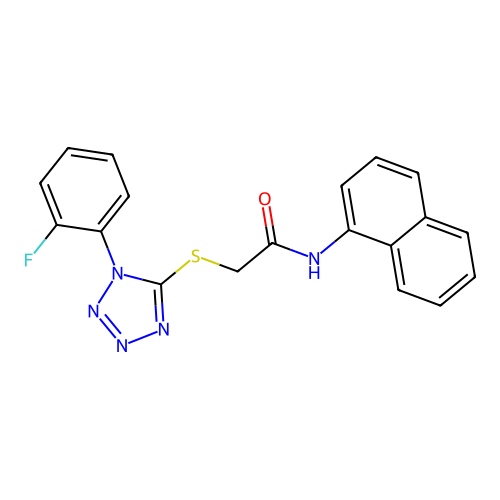 2-[1-(2-fluorophenyl)tetrazol-5-yl]sulfanyl-N-naphthalen-1-ylacetamide structure