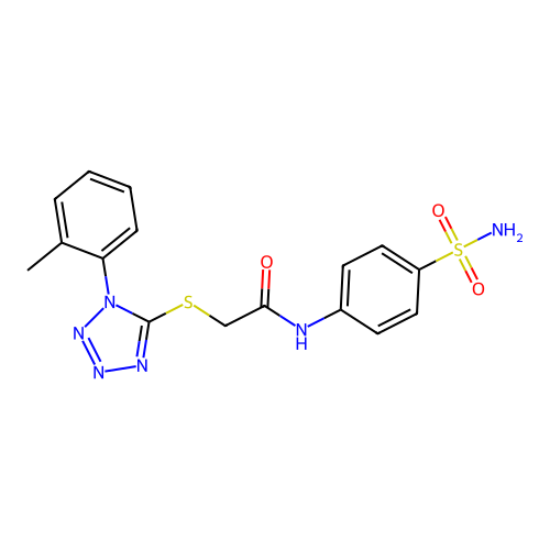 2-[1-(2-methylphenyl)tetrazol-5-yl]sulfanyl-N-(4-sulfamoylphenyl)acetamide structure