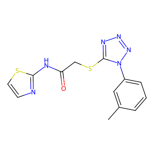2-[1-(3-methylphenyl)tetrazol-5-yl]sulfanyl-N-(1,3-thiazol-2-yl)acetamide structure