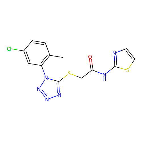 2-((1-(5-chloro-2-methylphenyl)-1H-tetrazol-5-yl)thio)-N-(thiazol-2-yl)acetamide structure