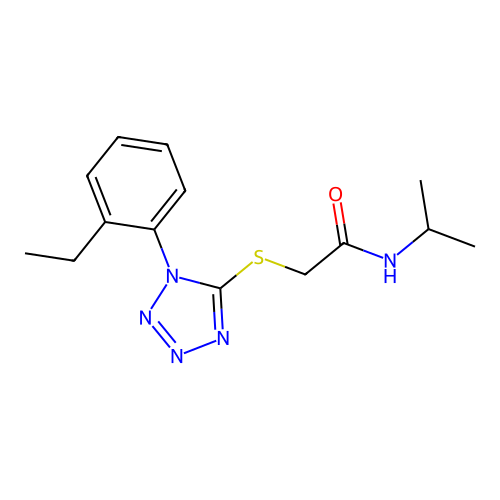 2-[1-(2-ethylphenyl)tetrazol-5-yl]sulfanyl-N-propan-2-ylacetamide structure
