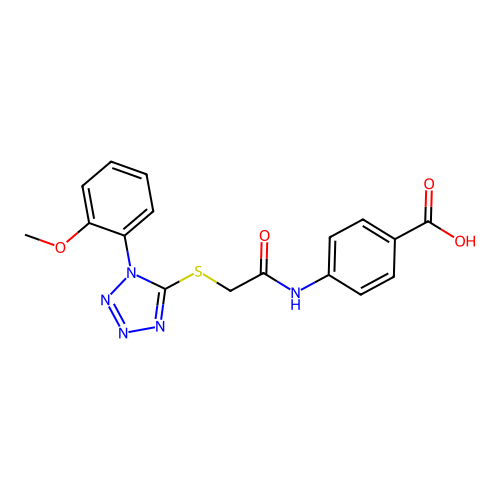 4-(2-((1-(2-methoxyphenyl)-1H-tetrazol-5-yl)thio)acetamido)benzoic acid structure