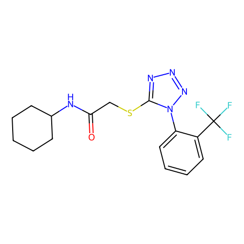 N-cyclohexyl-2-[1-[2-(trifluoromethyl)phenyl]tetrazol-5-yl]sulfanylacetamide structure