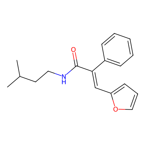 (2E)-3-(furan-2-yl)-N-(3-methylbutyl)-2-phenylprop-2-enamide structure