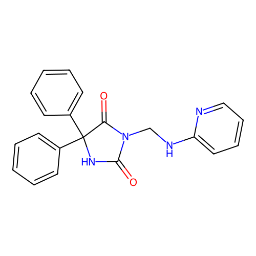 5,5-diphenyl-3-[(pyridin-2-ylamino)methyl]imidazolidine-2,4-dione structure