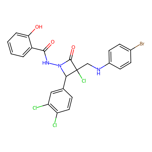 Benzamide, N-(3-(((4-bromophenyl)amino)methyl)-3-chloro-2-(3,4-dichlorophenyl)-4-oxo-1-azetidinyl)-2-hydroxy- structure